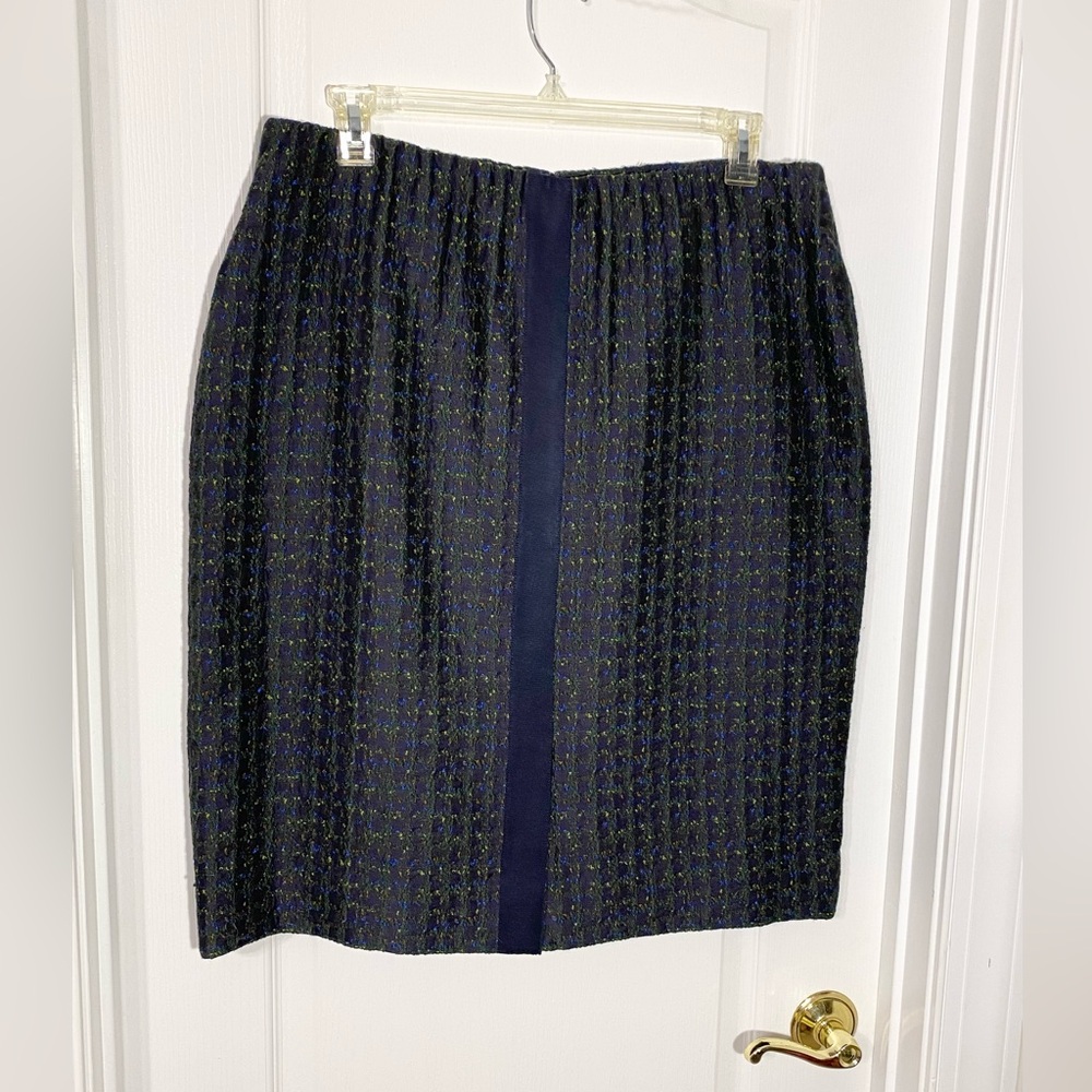 Doncaster Textured Plaid Wool Blend Pencil Skirt Navy Size 16W